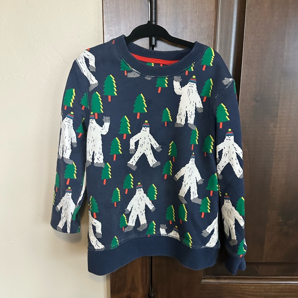 Mini Boden Navy Sweater with Yeti and Tree Design